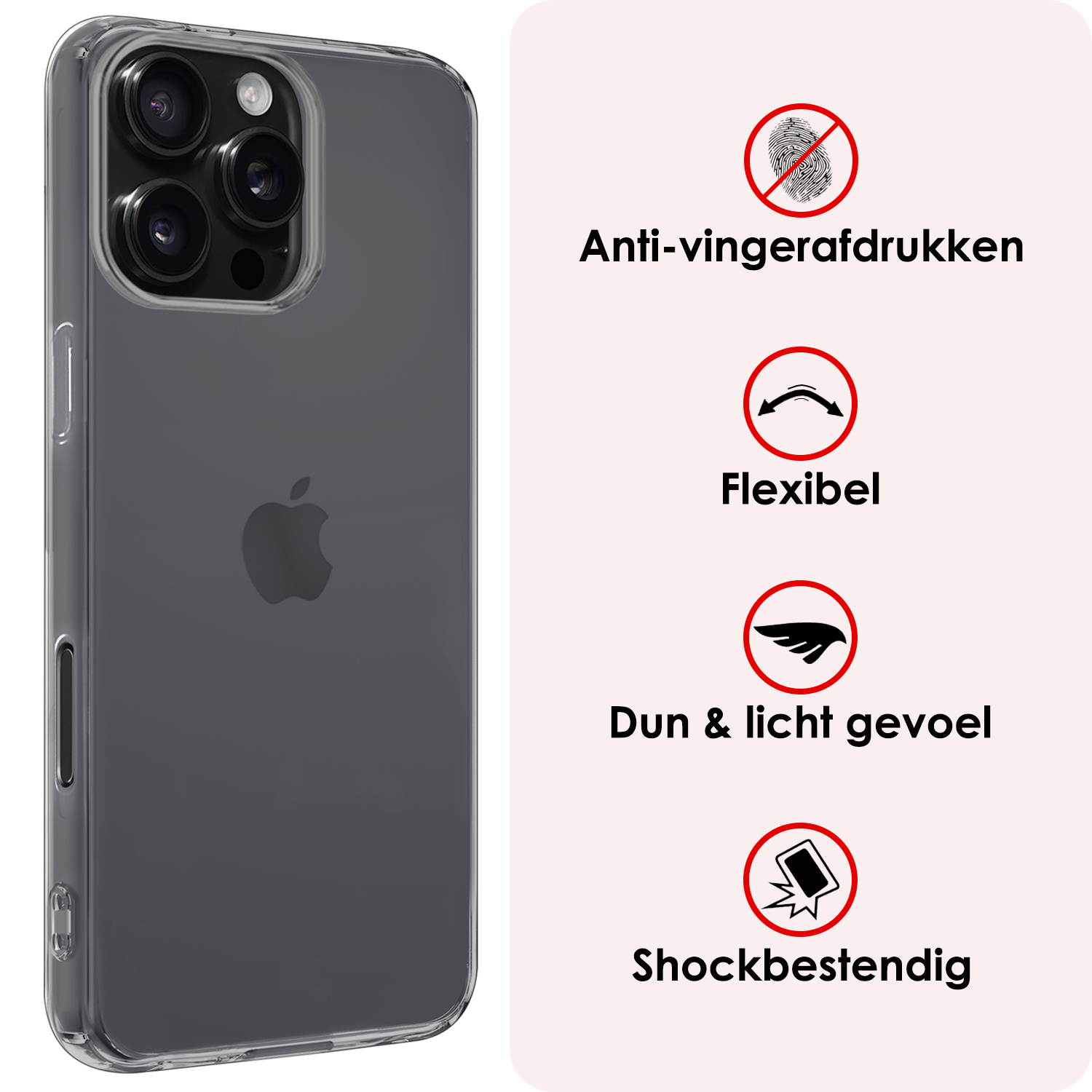 NoXx Hoes Geschikt voor iPhone 16 Pro Hoesje Cover Siliconen Back Case Hoes Met Screenprotector - Transparant