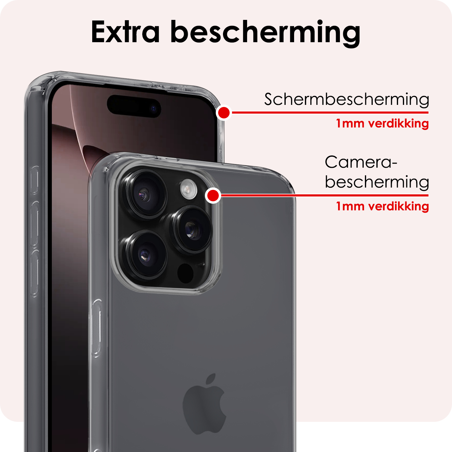 NoXx Hoes Geschikt voor iPhone 16 Pro Hoesje Cover Siliconen Back Case Hoes Met Screenprotector - Transparant