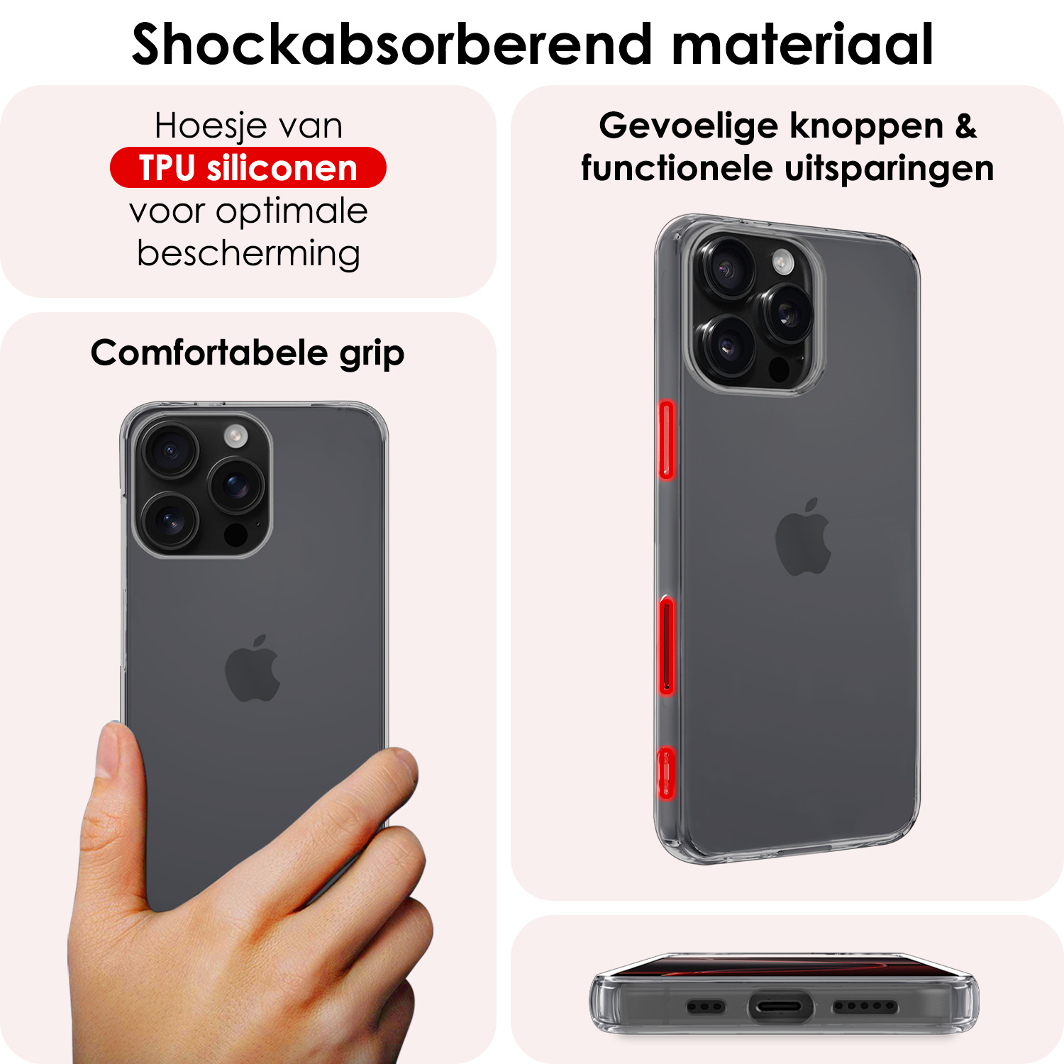 NoXx Hoes Geschikt voor iPhone 16 Pro Hoesje Cover Siliconen Back Case Hoes Met Screenprotector - Transparant