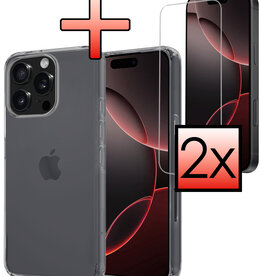 NoXx NoXx iPhone 16 Pro Hoesje Siliconen Met 2x Screenprotector Met Dichte Notch - Transparant