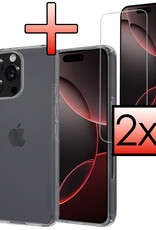 NoXx Hoes Geschikt voor iPhone 16 Pro Max Hoesje Cover Siliconen Back Case Hoes Met 2x Screenprotector - Transparant