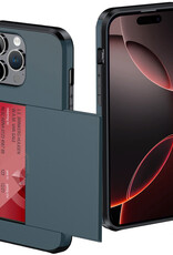 NoXx Hoes Geschikt voor iPhone 16 Pro Hoesje Pasjeshouder Hard Cover Shock Proof Hard Case Hoes Met Kaarthouder - Donkerblauw