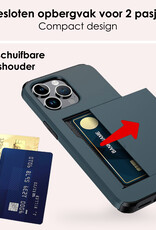 NoXx Hoes Geschikt voor iPhone 16 Pro Hoesje Pasjeshouder Hard Cover Shock Proof Hard Case Hoes Met Kaarthouder - Donkerblauw