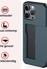 NoXx Hoes Geschikt voor iPhone 16 Pro Hoesje Pasjeshouder Hard Cover Shock Proof Hard Case Hoes Met Kaarthouder - Donkerblauw