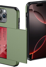 NoXx Hoes Geschikt voor iPhone 16 Pro Hoesje Pasjeshouder Hard Cover Shock Proof Hard Case Hoes Met Kaarthouder - Donkergroen