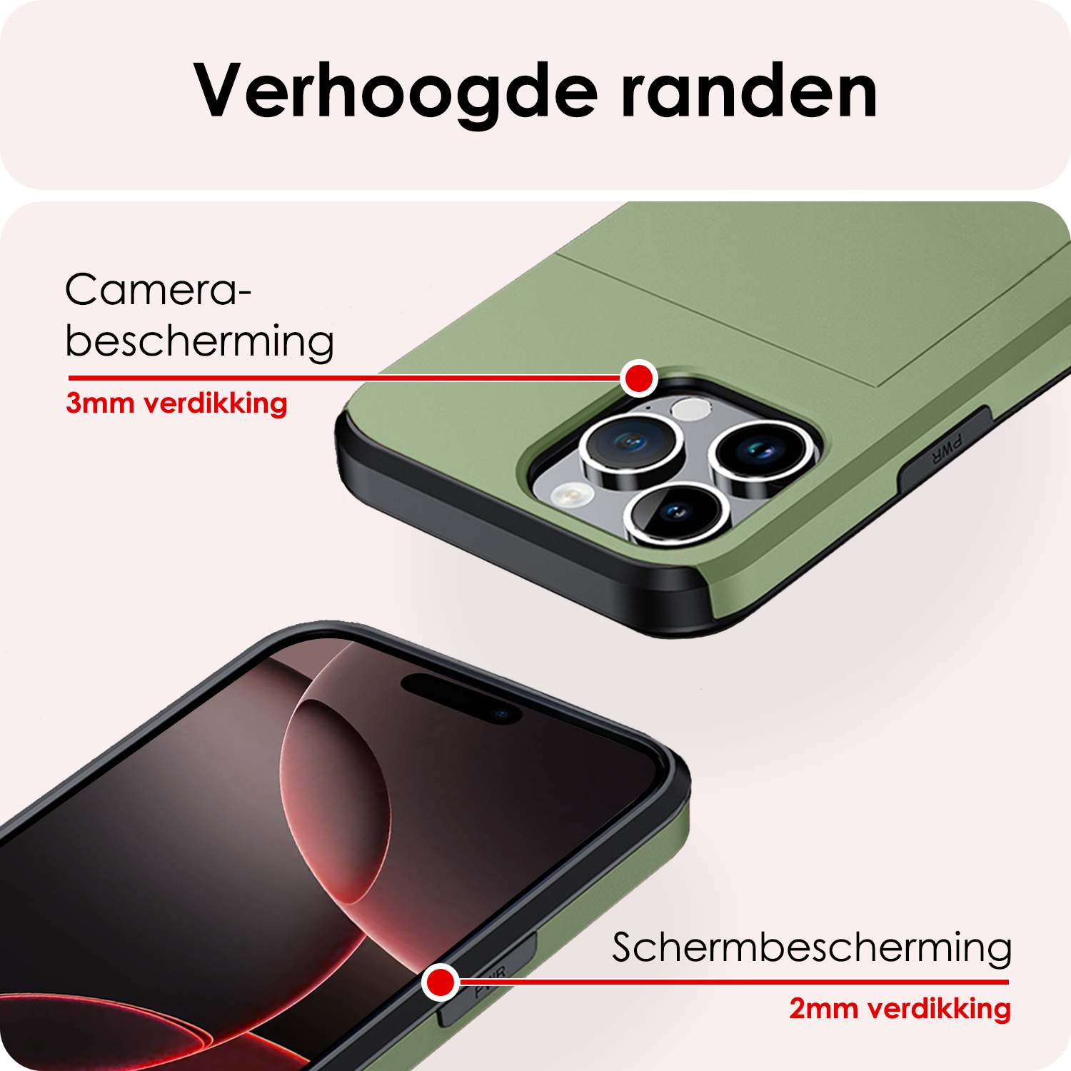 NoXx Hoes Geschikt voor iPhone 16 Pro Hoesje Pasjeshouder Hard Cover Shock Proof Hard Case Hoes Met Kaarthouder - Donkergroen