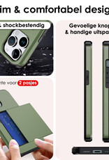 NoXx Hoes Geschikt voor iPhone 16 Pro Hoesje Pasjeshouder Hard Cover Shock Proof Hard Case Hoes Met Kaarthouder - Donkergroen