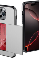 NoXx Hoes Geschikt voor iPhone 16 Pro Hoesje Pasjeshouder Hard Cover Shock Proof Hard Case Hoes Met Kaarthouder - Grijs