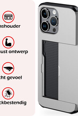 NoXx Hoes Geschikt voor iPhone 16 Pro Hoesje Pasjeshouder Hard Cover Shock Proof Hard Case Hoes Met Kaarthouder - Grijs