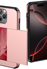 NoXx Hoes Geschikt voor iPhone 16 Pro Hoesje Pasjeshouder Hard Cover Shock Proof Hard Case Hoes Met Kaarthouder - Rosé goud