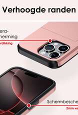 NoXx Hoes Geschikt voor iPhone 16 Pro Hoesje Pasjeshouder Hard Cover Shock Proof Hard Case Hoes Met Kaarthouder - Rosé goud