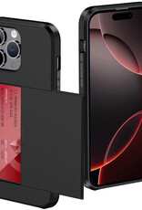 NoXx Hoes Geschikt voor iPhone 16 Pro Hoesje Pasjeshouder Hard Cover Shock Proof Hard Case Hoes Met Kaarthouder - Zwart