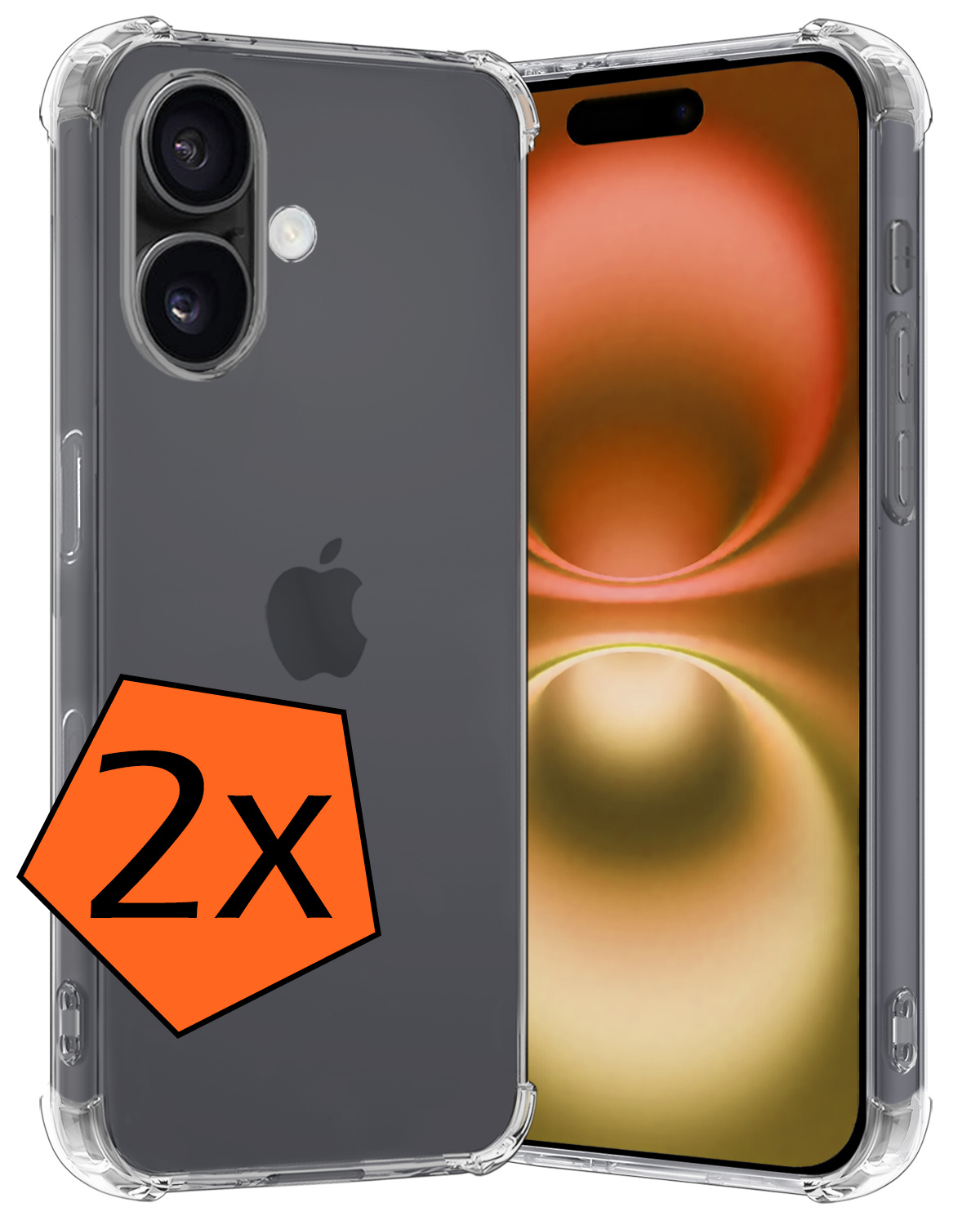 Nomfy Hoesje Geschikt voor iPhone 16 Hoesje Shock Proof Cover Case Shockproof - Hoes Geschikt voor iPhone 16 Hoes Siliconen Back Case - Transparant - 2 PACK
