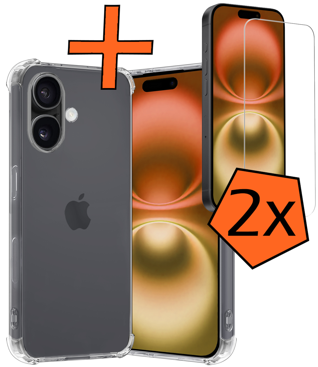 Nomfy Hoesje Geschikt voor iPhone 16 Hoesje Shock Proof Cover Case Shockproof Met 2x Screenprotector - Hoes Geschikt voor iPhone 16 Hoes Siliconen Back Case - Transparant