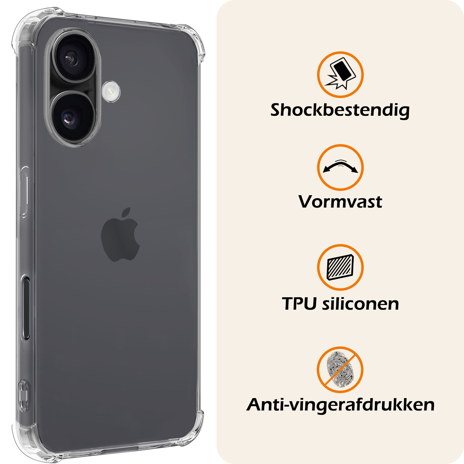 Nomfy Hoesje Geschikt voor iPhone 16 Plus Hoesje Shock Proof Cover Case Shockproof Met 2x Screenprotector - Hoes Geschikt voor iPhone 16 Plus Hoes Siliconen Back Case - Transparant