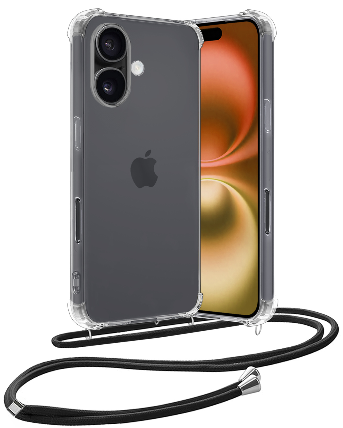 Nomfy Hoesje Geschikt voor iPhone 16 Hoesje Shock Proof Transparant Met Telefoonketting Case Shock Koord - Hoesje Geschikt voor iPhone 16 Shock Proof Case Met Koord - Transparant
