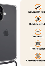 Nomfy Hoesje Geschikt voor iPhone 16 Plus Hoesje Shock Proof Transparant Met Telefoonketting Case Shock Koord - Hoesje Geschikt voor iPhone 16 Plus Shock Proof Case Met Koord - Transparant