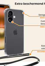 Nomfy Hoesje Geschikt voor iPhone 16 Plus Hoesje Shock Proof Transparant Met Telefoonketting Case Shock Koord - Hoesje Geschikt voor iPhone 16 Plus Shock Proof Case Met Koord - Transparant