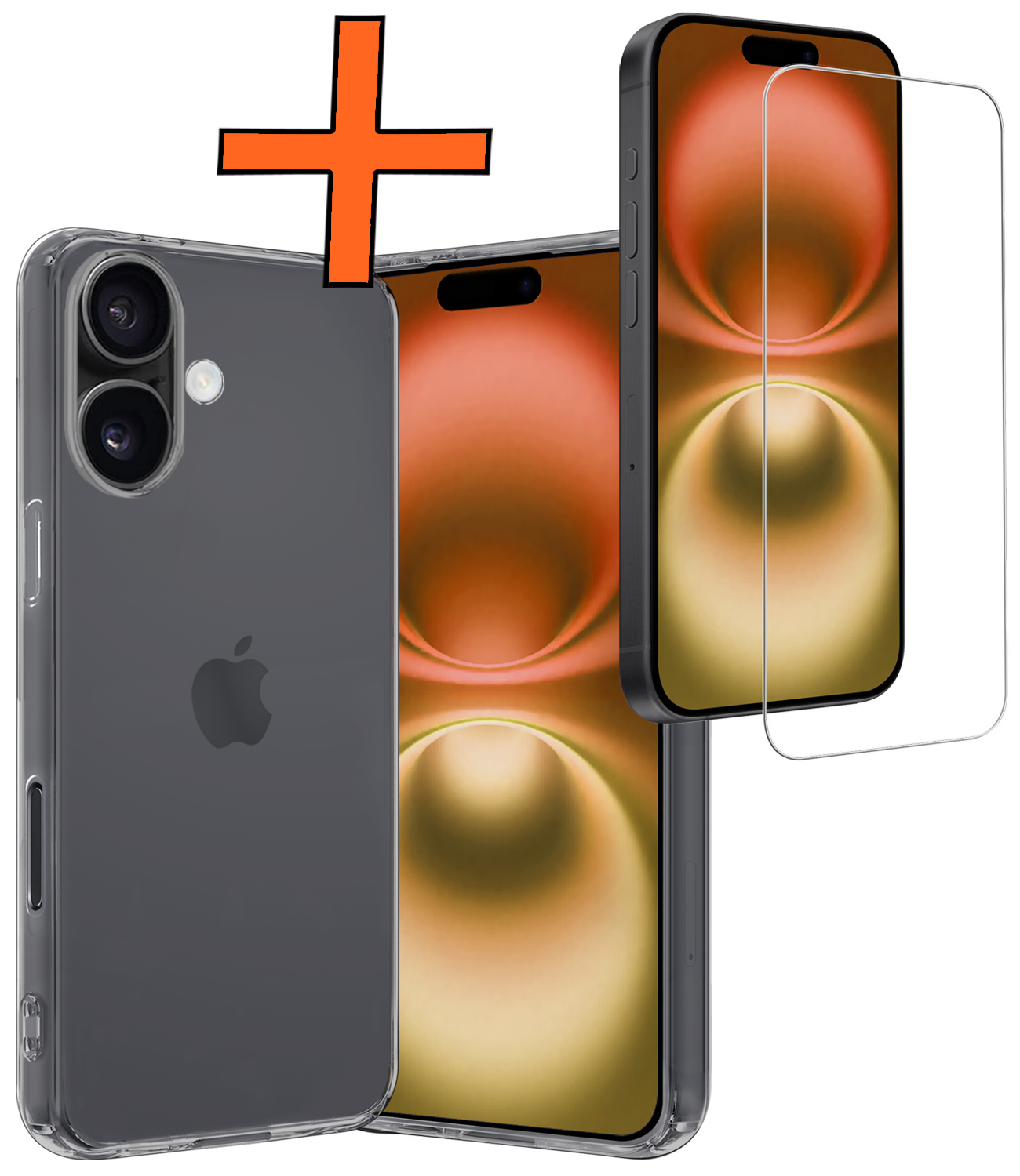 Nomfy Hoesje Geschikt voor iPhone 16 Plus Hoesje Siliconen Cover Case Met Screenprotector - Hoes Geschikt voor iPhone 16 Plus Hoes Back Case - Transparant