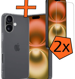 Nomfy Nomfy iPhone 16 Plus Hoesje Siliconen Met 2x Screenprotector Met Dichte Notch - Transparant