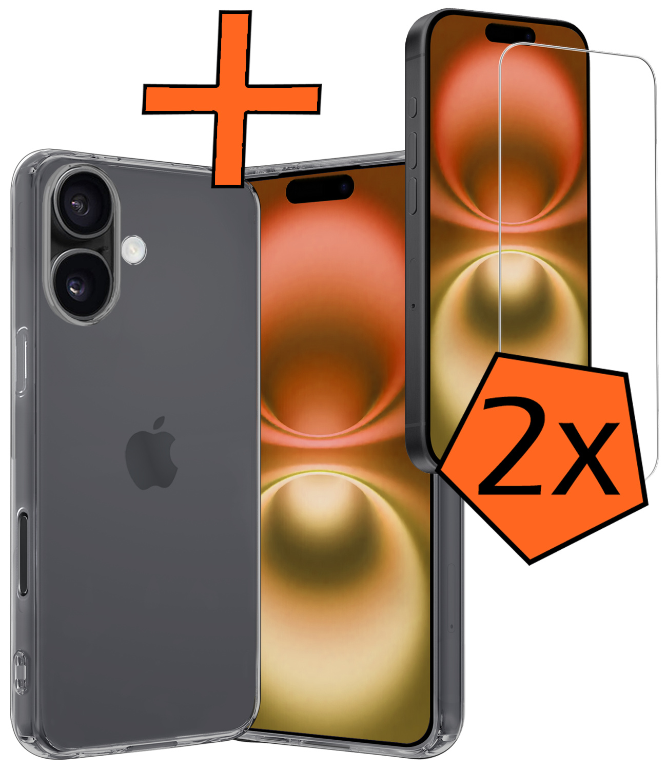 Nomfy Hoesje Geschikt voor iPhone 16 Plus Hoesje Siliconen Cover Case Met 2x Screenprotector - Hoes Geschikt voor iPhone 16 Plus Hoes Back Case - Transparant