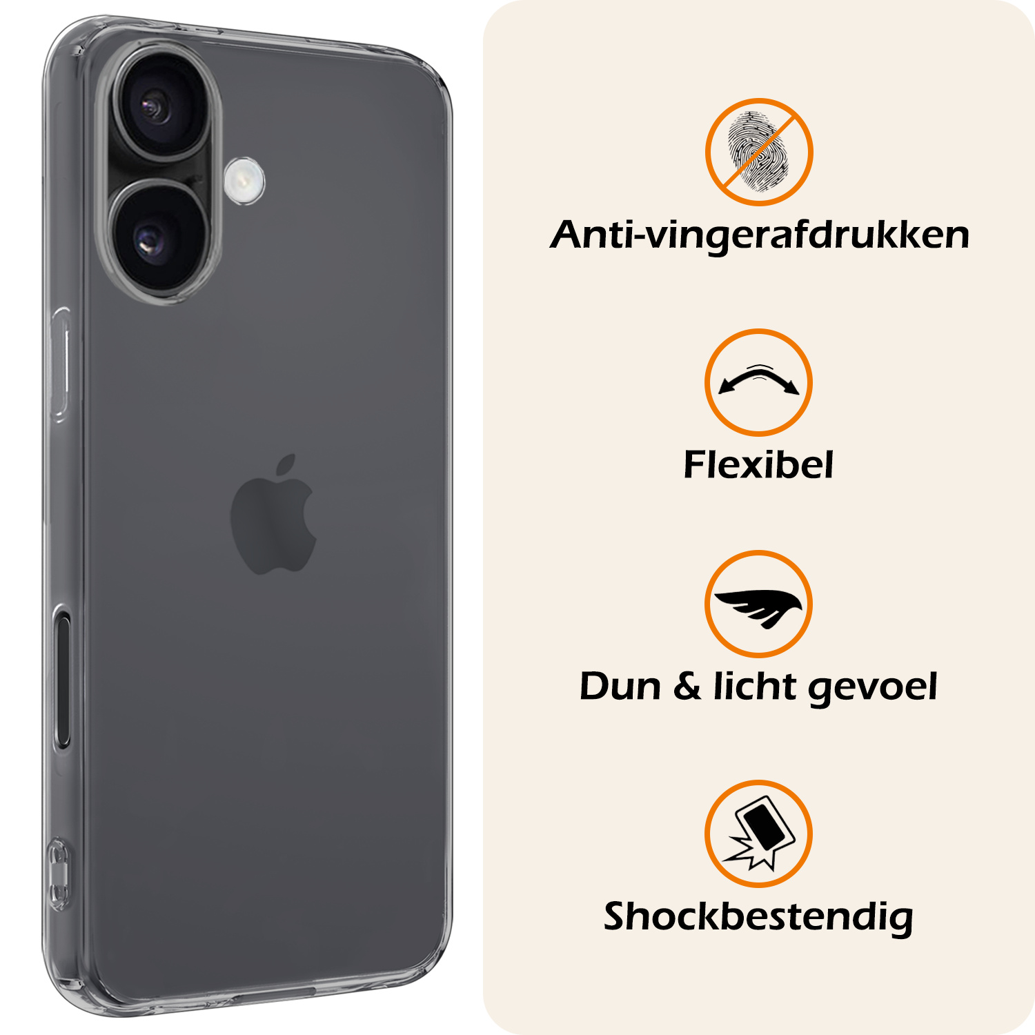 Nomfy Hoesje Geschikt voor iPhone 16 Plus Hoesje Siliconen Cover Case Met 2x Screenprotector - Hoes Geschikt voor iPhone 16 Plus Hoes Back Case - Transparant