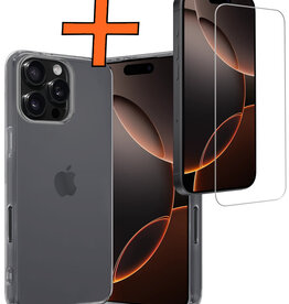 Nomfy Nomfy iPhone 16 Pro Hoesje Siliconen Met Screenprotector Met Dichte Notch - Transparant