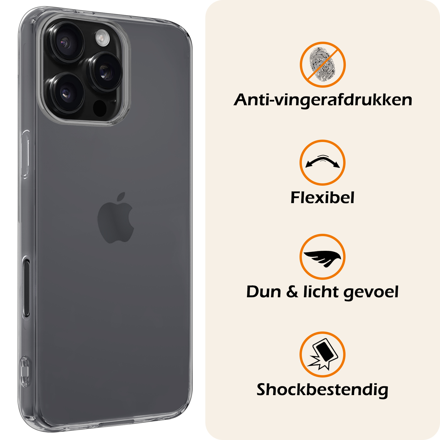 Nomfy Hoesje Geschikt voor iPhone 16 Pro Hoesje Siliconen Cover Case Met Screenprotector - Hoes Geschikt voor iPhone 16 Pro Hoes Back Case - Transparant