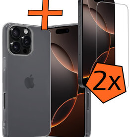 Nomfy Nomfy iPhone 16 Pro Hoesje Siliconen Met 2x Screenprotector Met Dichte Notch - Transparant