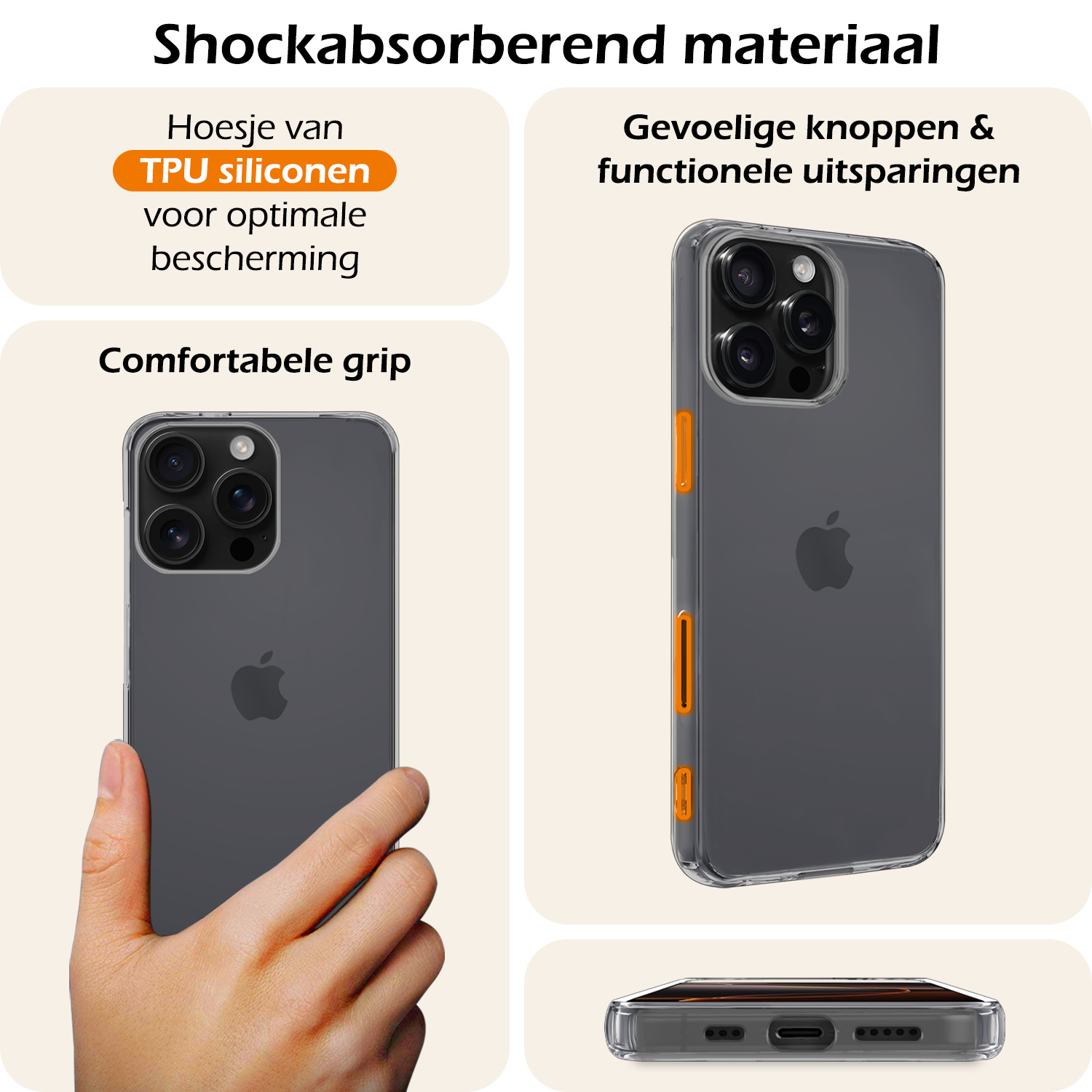 Nomfy Hoesje Geschikt voor iPhone 16 Pro Max Hoesje Siliconen Cover Case Met Screenprotector - Hoes Geschikt voor iPhone 16 Pro Max Hoes Back Case - Transparant