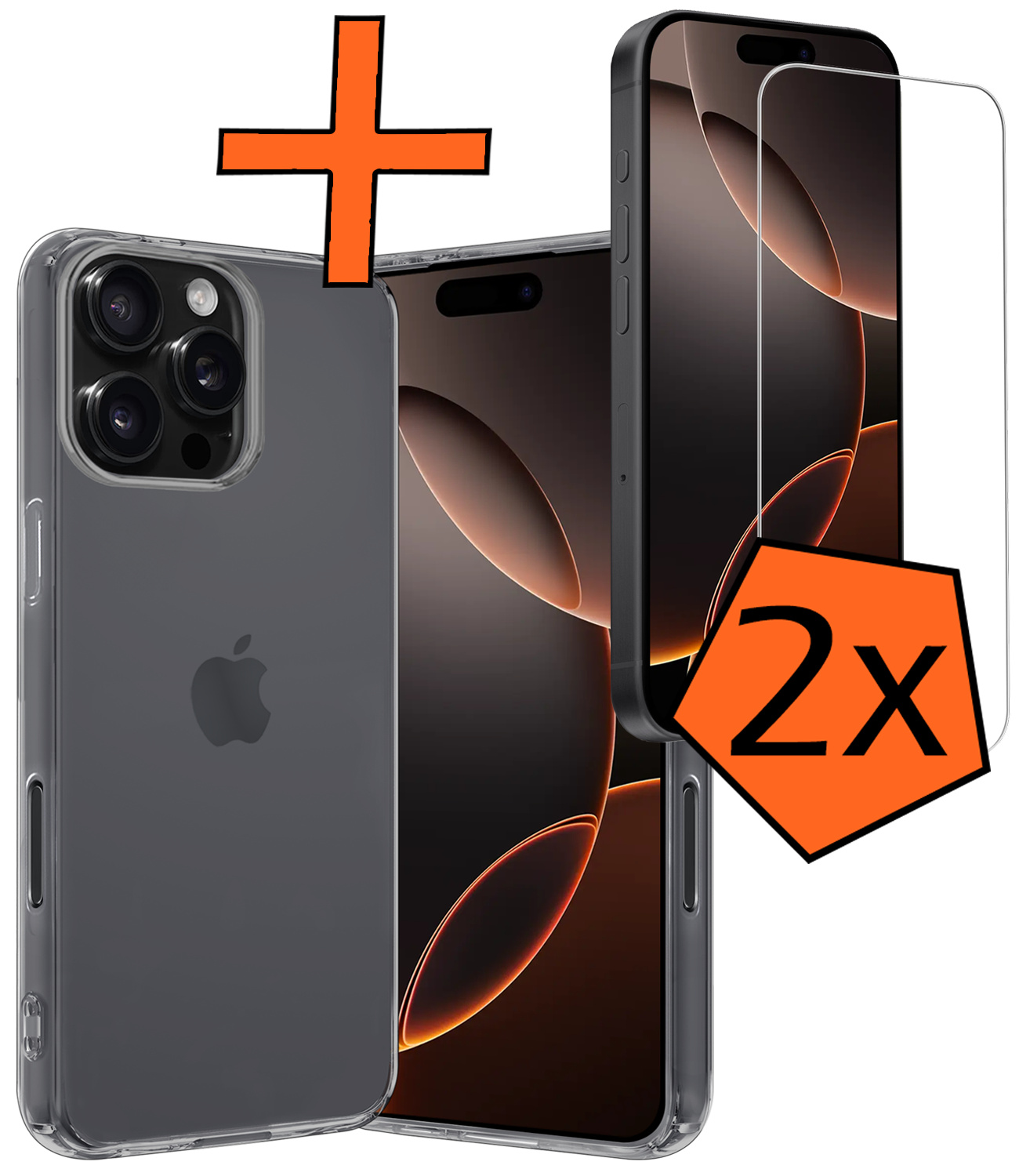 Nomfy Hoesje Geschikt voor iPhone 16 Pro Max Hoesje Siliconen Cover Case Met 2x Screenprotector - Hoes Geschikt voor iPhone 16 Pro Max Hoes Back Case - Transparant