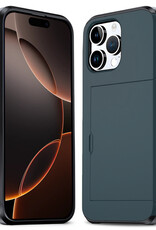 Nomfy Hoesje Geschikt voor iPhone 16 Pro Hoesje Pasjeshouder Shockproof Hard Case - Hoesje Geschikt voor iPhone 16 Pro Hoes Met Kaarthouder - Donkerblauw