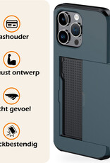 Nomfy Hoesje Geschikt voor iPhone 16 Pro Hoesje Pasjeshouder Shockproof Hard Case - Hoesje Geschikt voor iPhone 16 Pro Hoes Met Kaarthouder - Donkerblauw