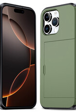 Nomfy Hoesje Geschikt voor iPhone 16 Pro Hoesje Pasjeshouder Shockproof Hard Case - Hoesje Geschikt voor iPhone 16 Pro Hoes Met Kaarthouder - Donkergroen