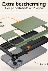 Nomfy Hoesje Geschikt voor iPhone 16 Pro Hoesje Pasjeshouder Shockproof Hard Case - Hoesje Geschikt voor iPhone 16 Pro Hoes Met Kaarthouder - Donkergroen