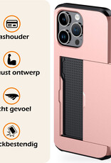 Nomfy Hoesje Geschikt voor iPhone 16 Pro Hoesje Pasjeshouder Shockproof Hard Case - Hoesje Geschikt voor iPhone 16 Pro Hoes Met Kaarthouder - Rosé goud