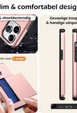 Nomfy Hoesje Geschikt voor iPhone 16 Pro Hoesje Pasjeshouder Shockproof Hard Case - Hoesje Geschikt voor iPhone 16 Pro Hoes Met Kaarthouder - Rosé goud