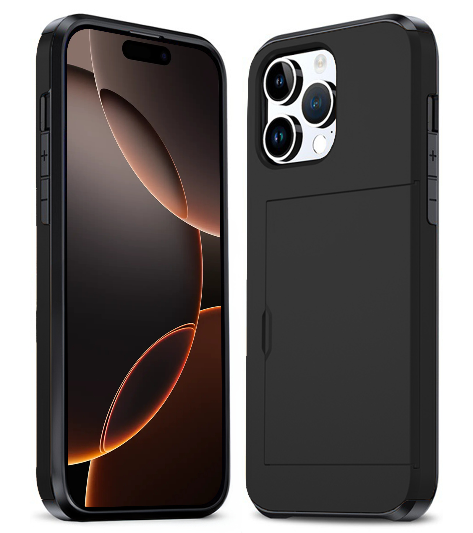 Nomfy Hoesje Geschikt voor iPhone 16 Pro Hoesje Pasjeshouder Shockproof Hard Case - Hoesje Geschikt voor iPhone 16 Pro Hoes Met Kaarthouder - Zwart