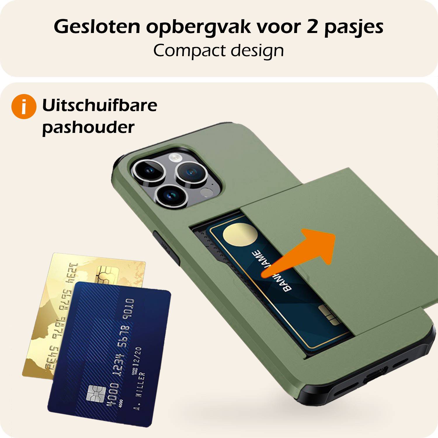 Nomfy Hoesje Geschikt voor iPhone 16 Pro Max Hoesje Pasjeshouder Shockproof Hard Case - Hoesje Geschikt voor iPhone 16 Pro Max Hoes Met Kaarthouder - Donkergroen