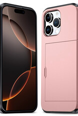 Nomfy Hoesje Geschikt voor iPhone 16 Pro Max Hoesje Pasjeshouder Shockproof Hard Case - Hoesje Geschikt voor iPhone 16 Pro Max Hoes Met Kaarthouder - Rosé goud