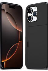Nomfy Hoesje Geschikt voor iPhone 16 Pro Max Hoesje Pasjeshouder Shockproof Hard Case - Hoesje Geschikt voor iPhone 16 Pro Max Hoes Met Kaarthouder - Zwart