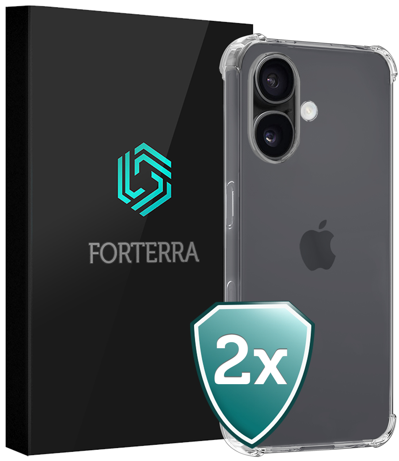 Forterra Hoesje Geschikt voor iPhone 16 Plus Case Shockproof Siliconen Hoes - Hoes Geschikt voor iPhone 16 Plus Hoesje Shock Proof Back Cover - Transparant - 2 PACK