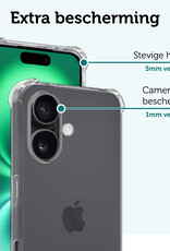 Forterra Hoesje Geschikt voor iPhone 16 Plus Case Shockproof Siliconen Hoes Met 2x Screenprotector - Hoes Geschikt voor iPhone 16 Plus Hoesje Shock Proof Back Cover - Transparant