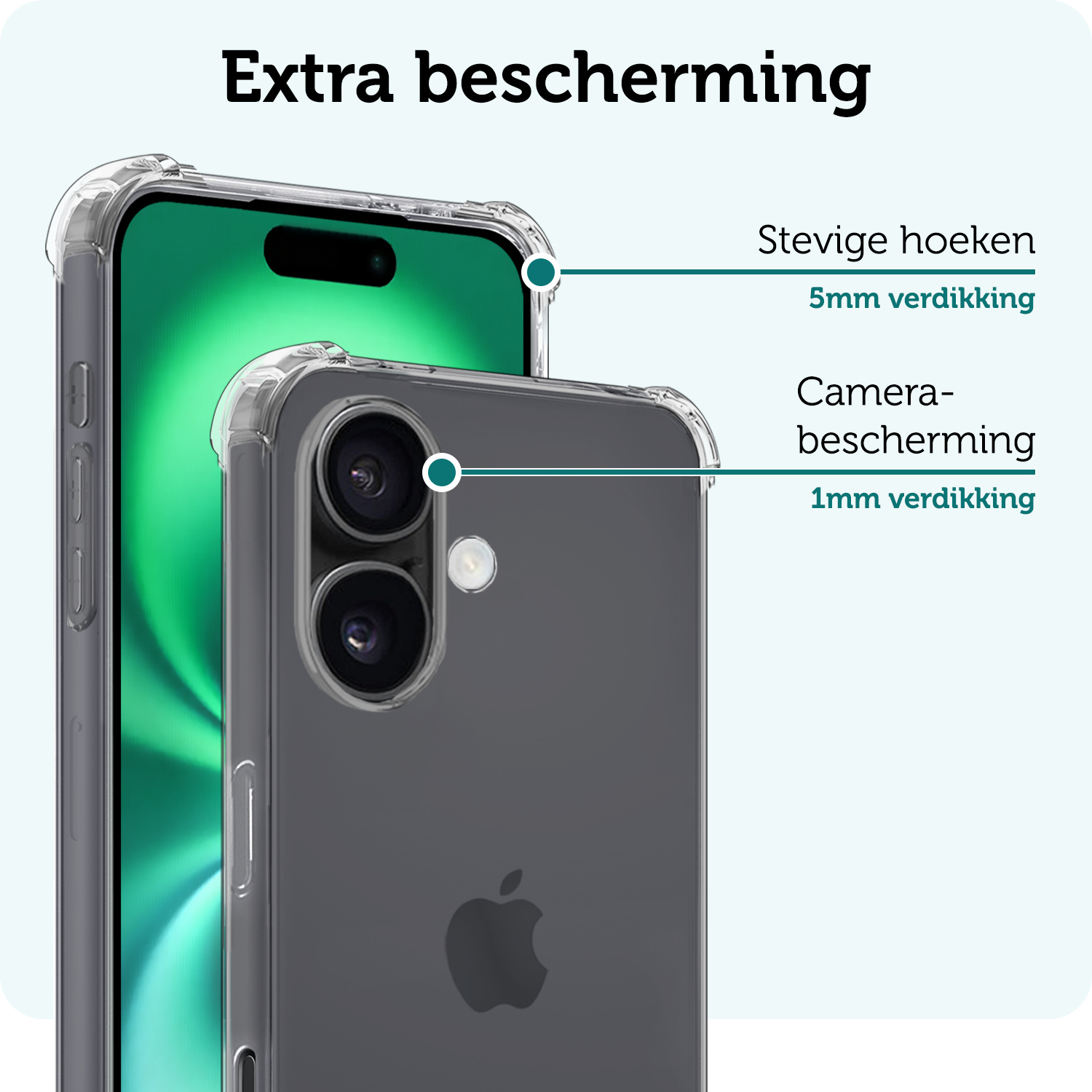 Forterra Hoesje Geschikt voor iPhone 16 Plus Case Shockproof Siliconen Hoes Met 2x Screenprotector - Hoes Geschikt voor iPhone 16 Plus Hoesje Shock Proof Back Cover - Transparant