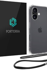 Forterra Hoesje Geschikt voor iPhone 16 Plus Case Siliconen Hoes Met Koord - Hoes Geschikt voor iPhone 16 Plus Met Telefoonkoord Hoesje Back Cover - Transparant