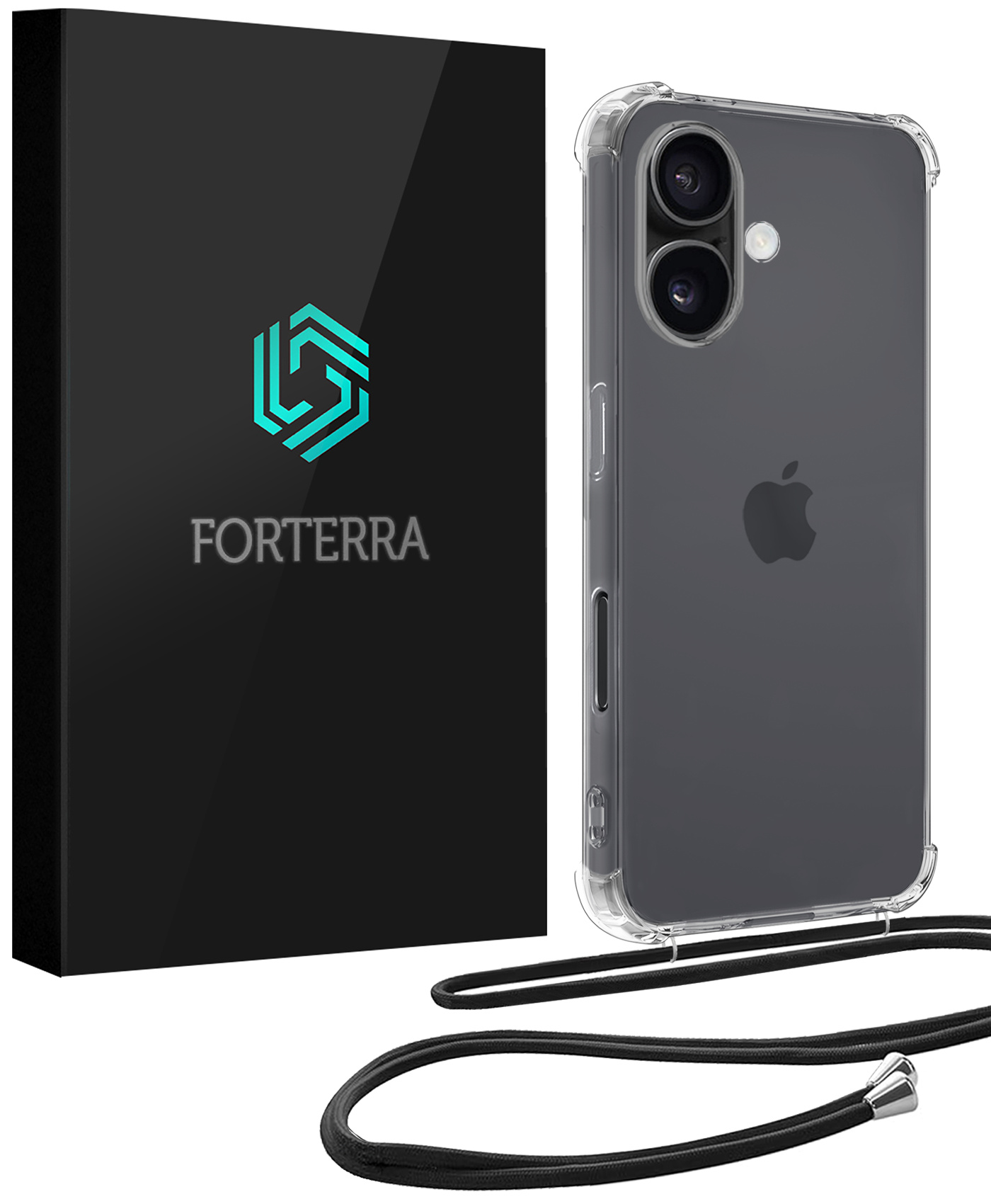Forterra Hoesje Geschikt voor iPhone 16 Plus Case Siliconen Hoes Met Koord - Hoes Geschikt voor iPhone 16 Plus Met Telefoonkoord Hoesje Back Cover - Transparant