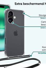 Forterra Hoesje Geschikt voor iPhone 16 Plus Case Siliconen Hoes Met Koord - Hoes Geschikt voor iPhone 16 Plus Met Telefoonkoord Hoesje Back Cover - Transparant
