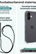 Forterra Hoesje Geschikt voor iPhone 16 Plus Case Siliconen Hoes Met Koord - Hoes Geschikt voor iPhone 16 Plus Met Telefoonkoord Hoesje Back Cover - Transparant