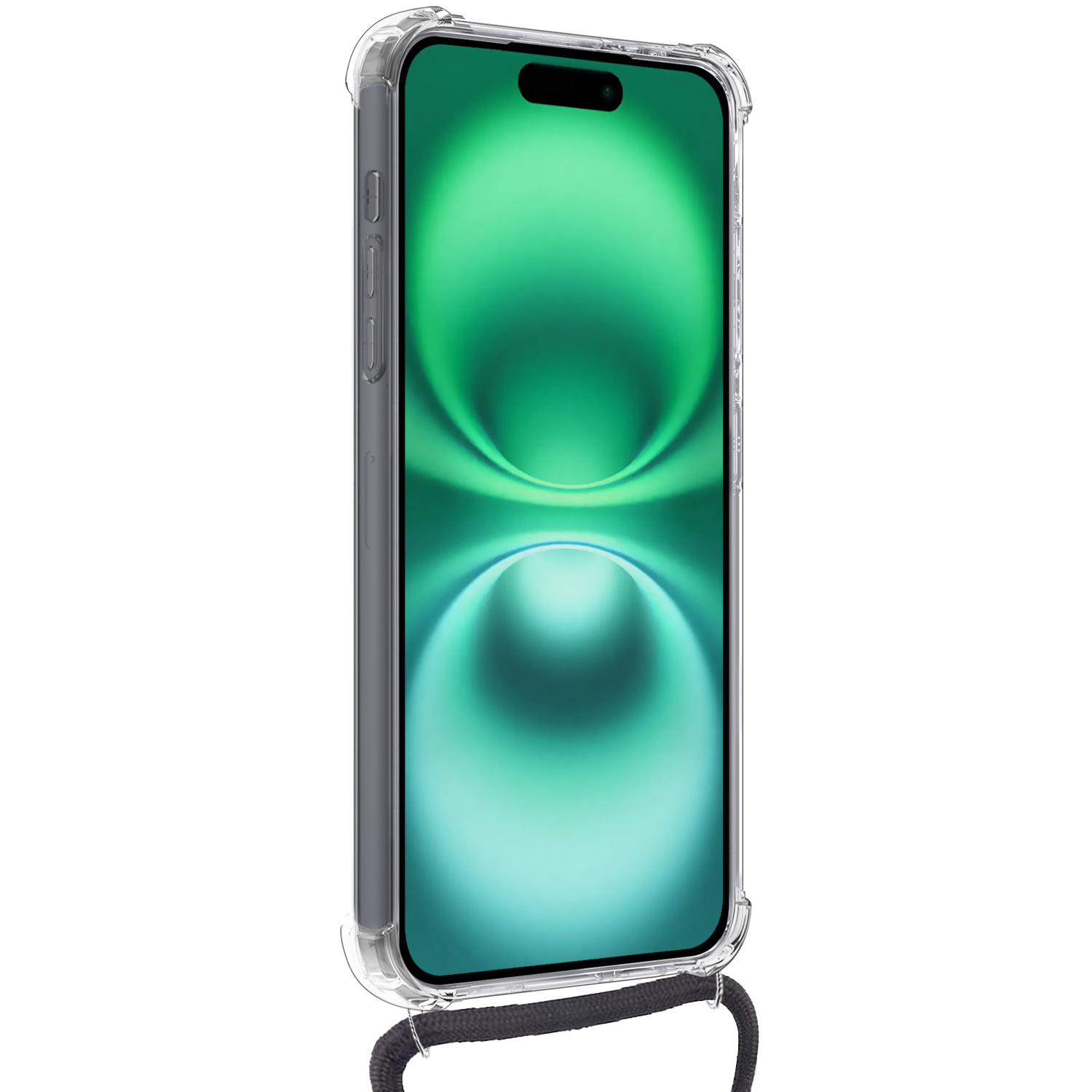 Forterra Hoesje Geschikt voor iPhone 16 Plus Case Siliconen Hoes Met Koord - Hoes Geschikt voor iPhone 16 Plus Met Telefoonkoord Hoesje Back Cover - Transparant