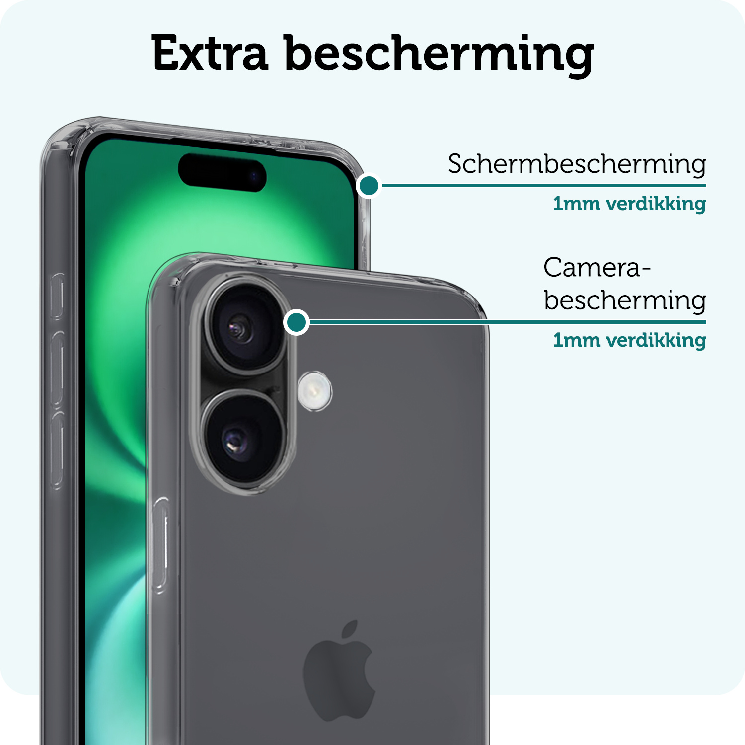 Forterra Hoesje Geschikt voor iPhone 16 Plus Case Siliconen Hoes Met Screenprotector - Hoes Geschikt voor iPhone 16 Plus Hoesje Back Cover - Transparant